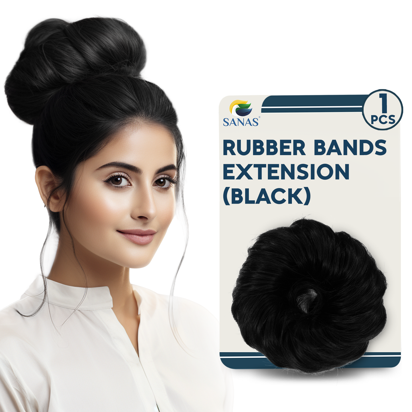 Sanas Synthetic Fiber Black Hair Rubber Bun Extension - 1Pc