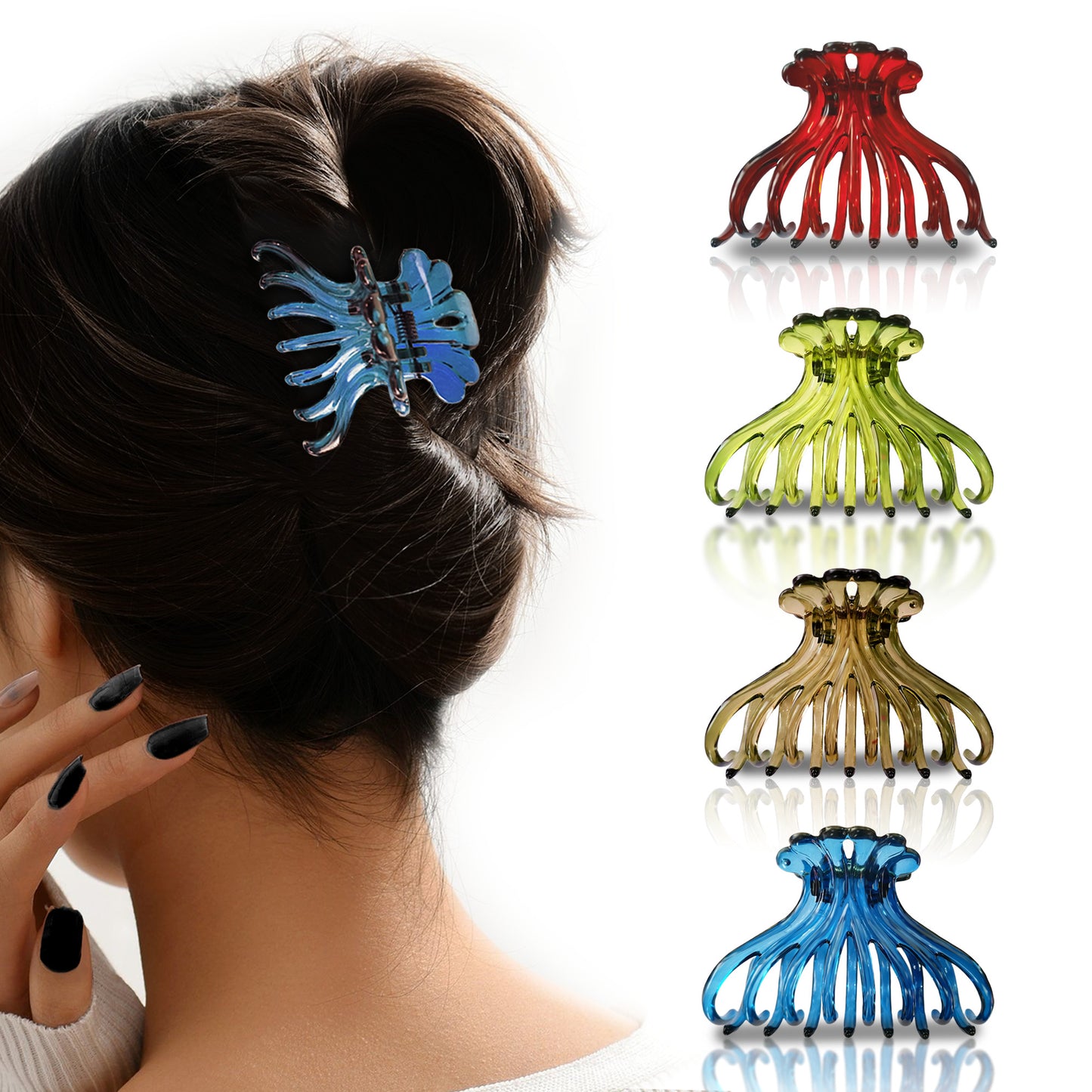 Sanas Multicolor Big Acrylic Tree Hair Clip - 4Pcs