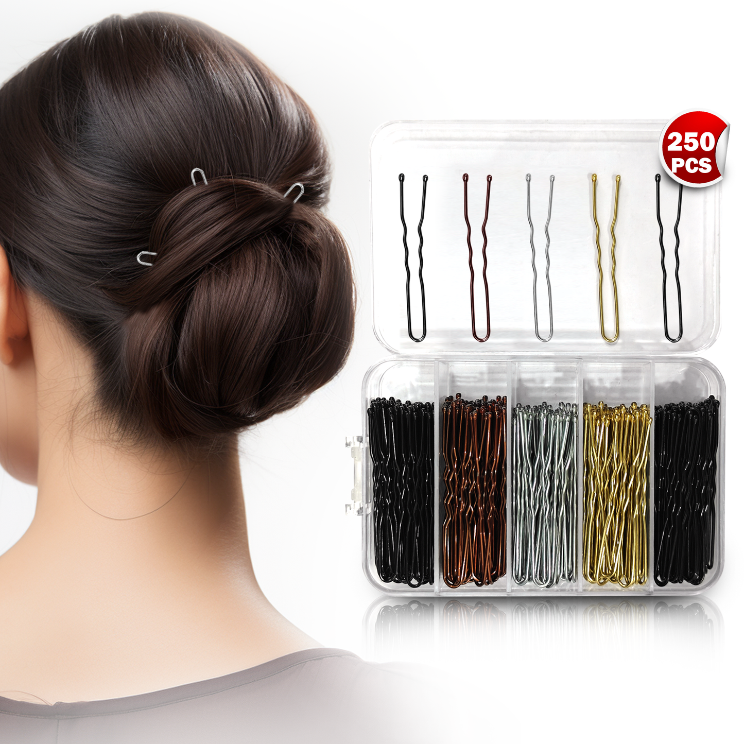 Sanas (250Pcs) Hair Pins For Women Wedding & Girls Bobby Pins For Hair Stylish U Pin For Hair (Bronze Gold Brown Black)