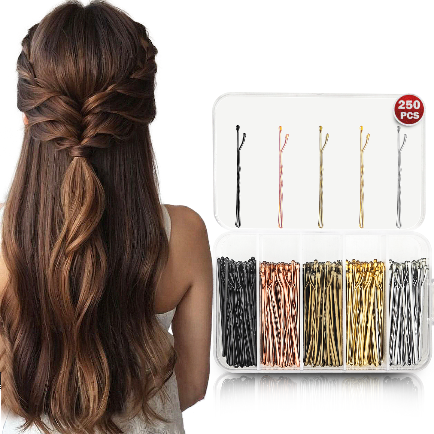 Sanas (250Pcs) Hair Pins For Women Wedding Hair Clips For Hair Styling Hair Pins For Girls (Bronze Gold Silver Brown Black)