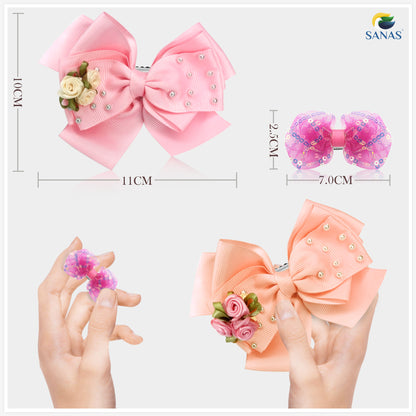 Sanas Shimmer Bow Hair Clip - 4Pcs