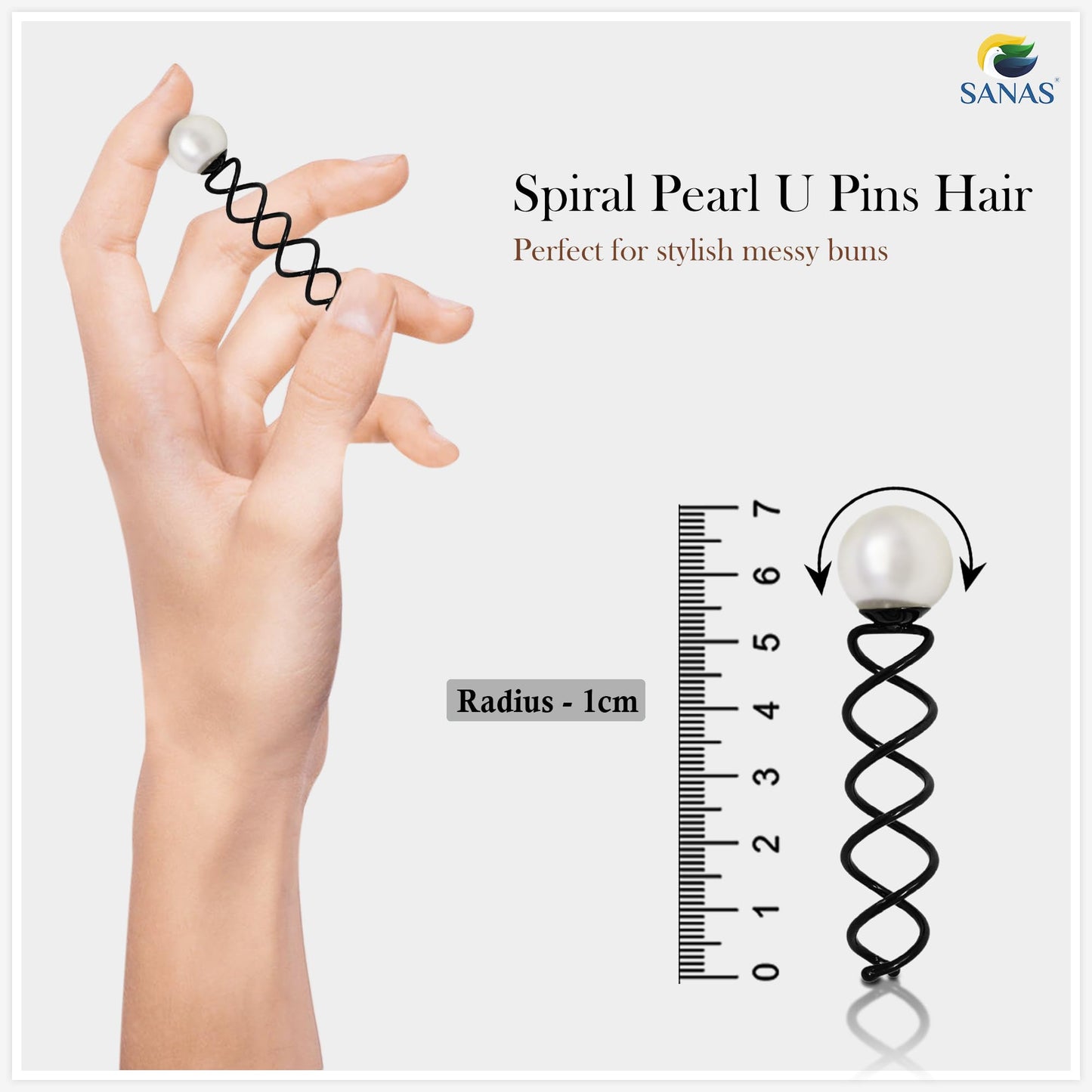 Sanas Spiral Pearl Hair Pins Decoration Stylish for Girls & Women Black