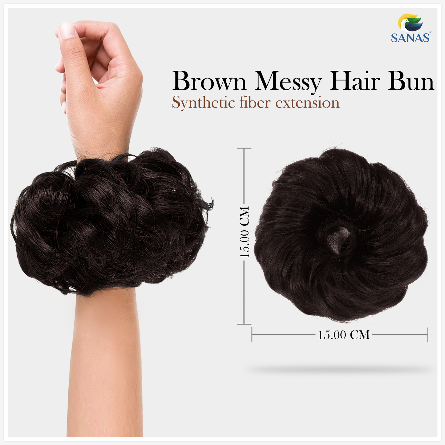 Sanas Rubber Bun Hair Extensions for Women - 2Pcs (Natural Brown)