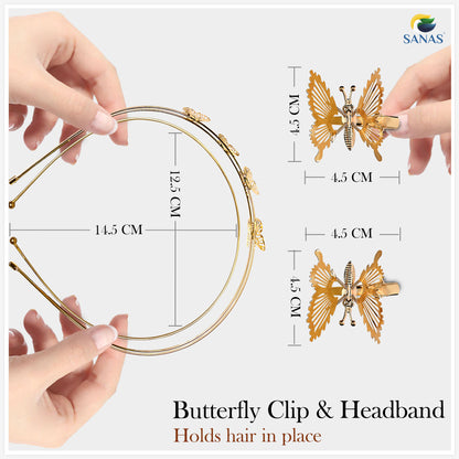 Sanas Butterfly Clip Metal Hairband and Clip - 4Pcs