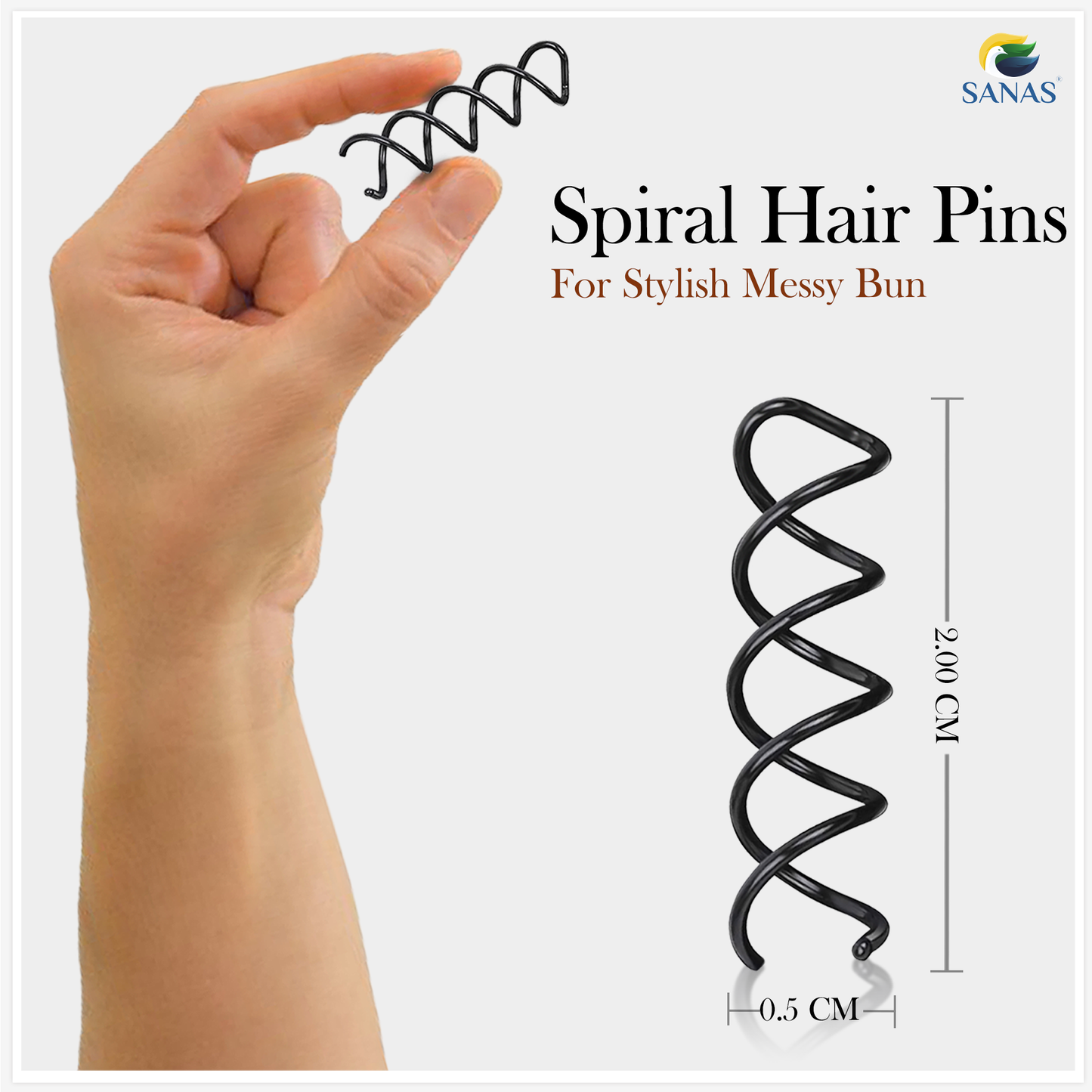 Sanas Spiral Clip Pins Black - 5Pcs