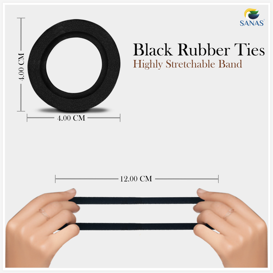 Sanas Black Elastic Rubber Bands No Metal - 30Pcs