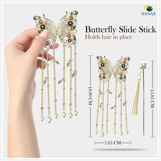 Sanas Wedding Butterfly Slide Stick Clip - 1Pc