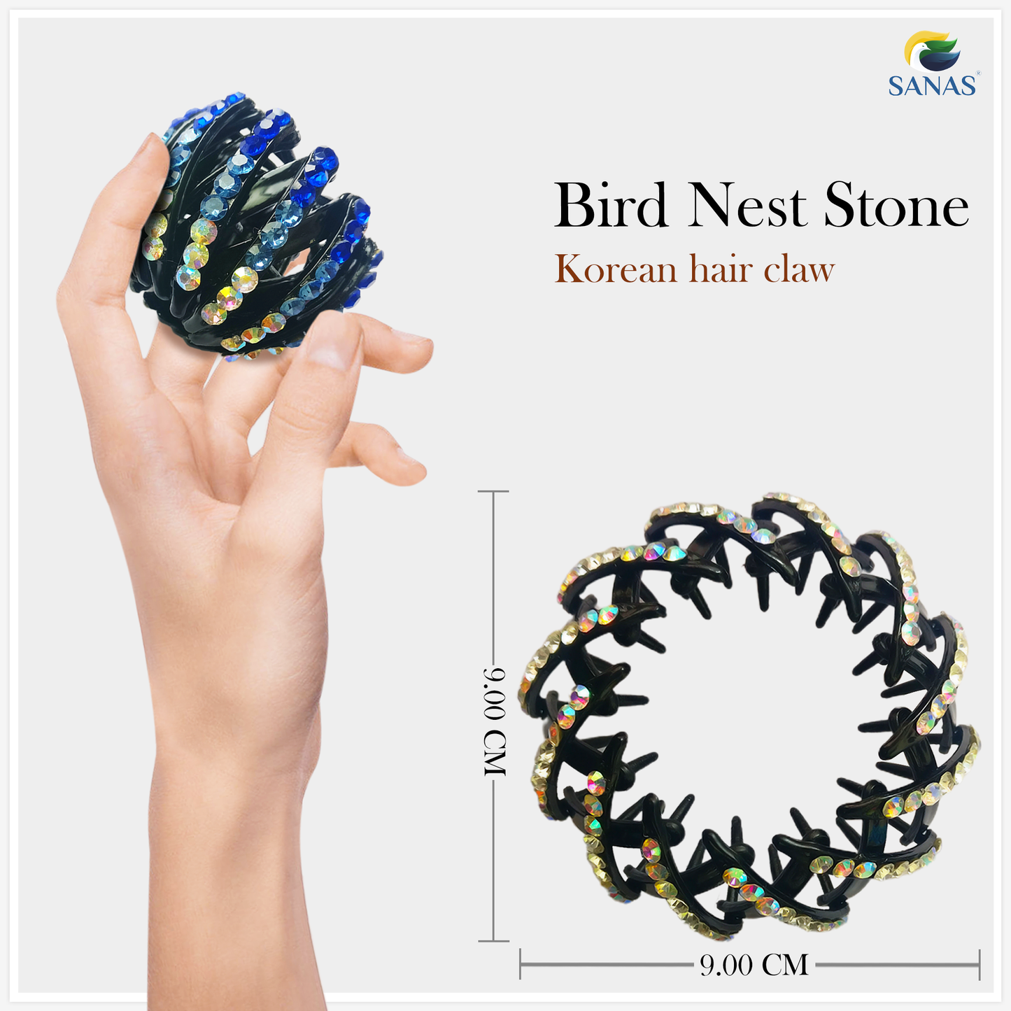 Sanas Bird Nest Stone Hair Clip - 3Pcs