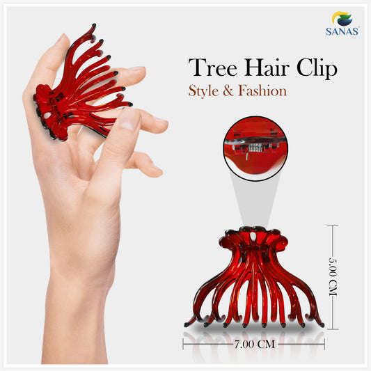 Sanas Multicolor Big Acrylic Tree Hair Clip - 4Pcs