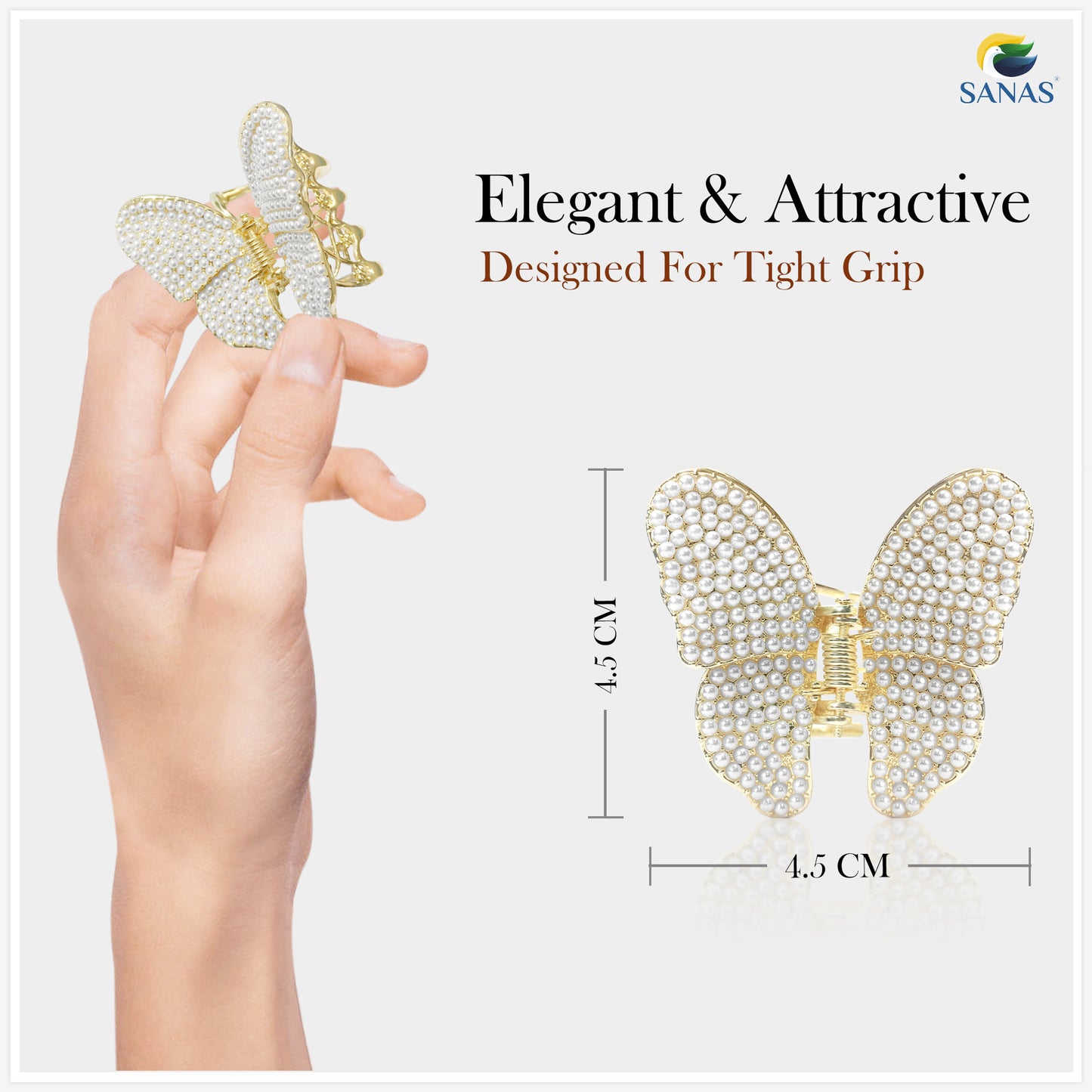 Sanas Pearl Butterfly Hair Clip for Women - 1Pc