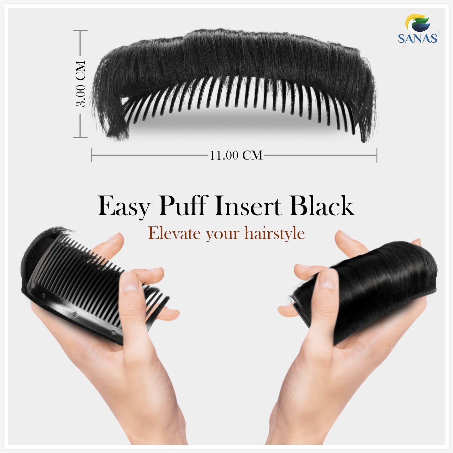 Sanas Black Bump Up Insert Hair Clip Hair Puff Insert - 1Pc