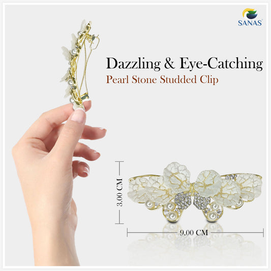 Sanas Butterfly White Petal Clip - 1Pc