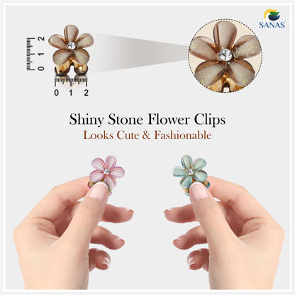 Sanas Shiny Stone Flower Clips - 7Pcs