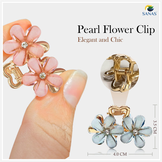 Sanas Double Shiny Stone Flower Clips - 5Pcs