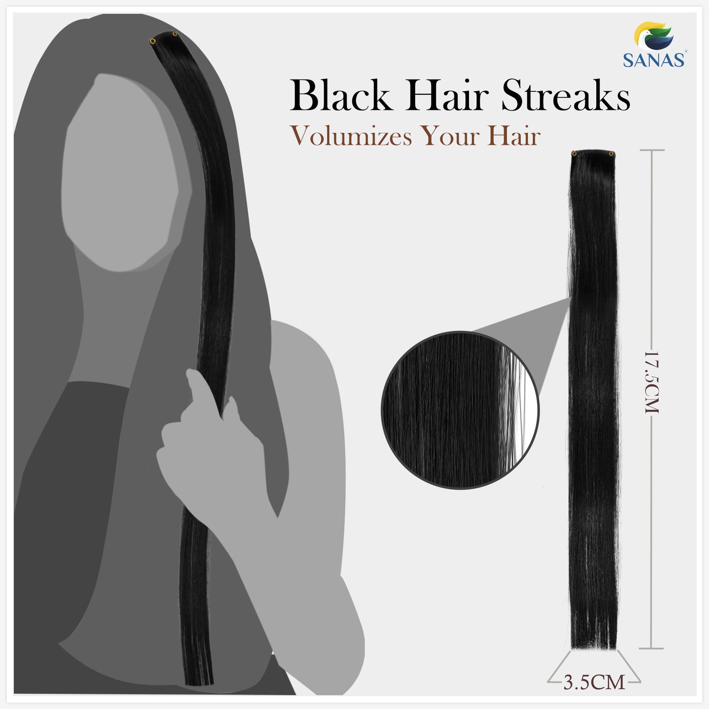 Sanas Black Streak Hair Extension - 6Pcs