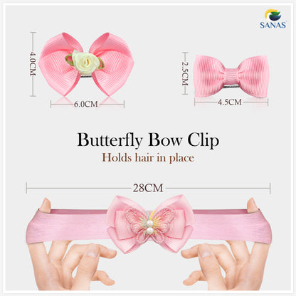 Sanas Pink Bow Headband & Clip - 5Pcs