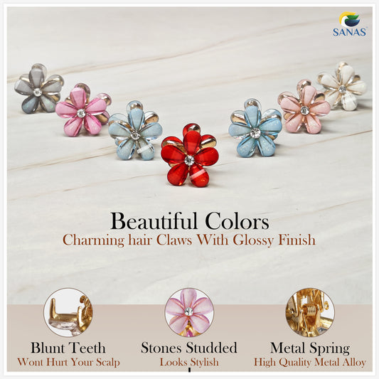 Sanas Shiny Stone Flower Clips - 7Pcs