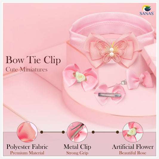 Sanas Pink Bow Headband & Clip - 5Pcs