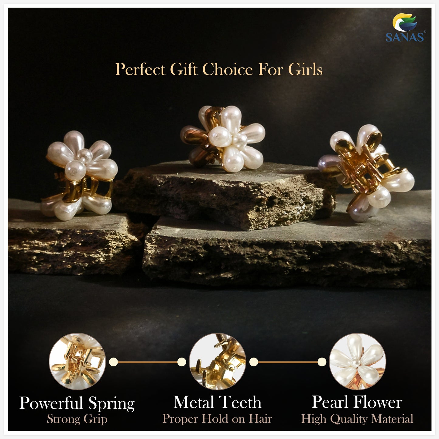 Sanas Pearl Flower Clip Small - 10Pcs