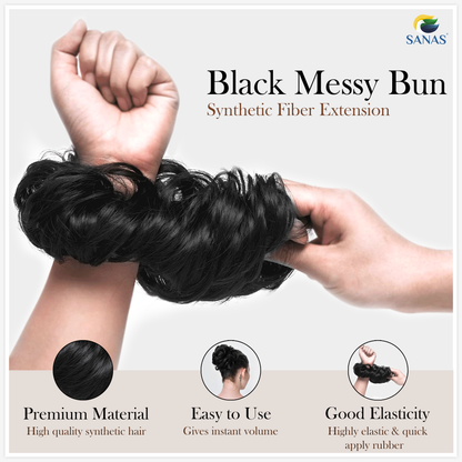 Sanas Synthetic Fiber Black Hair Rubber Bun Extension - 1Pc