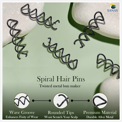 Sanas Spiral Black Hair Spin Pin - 10X