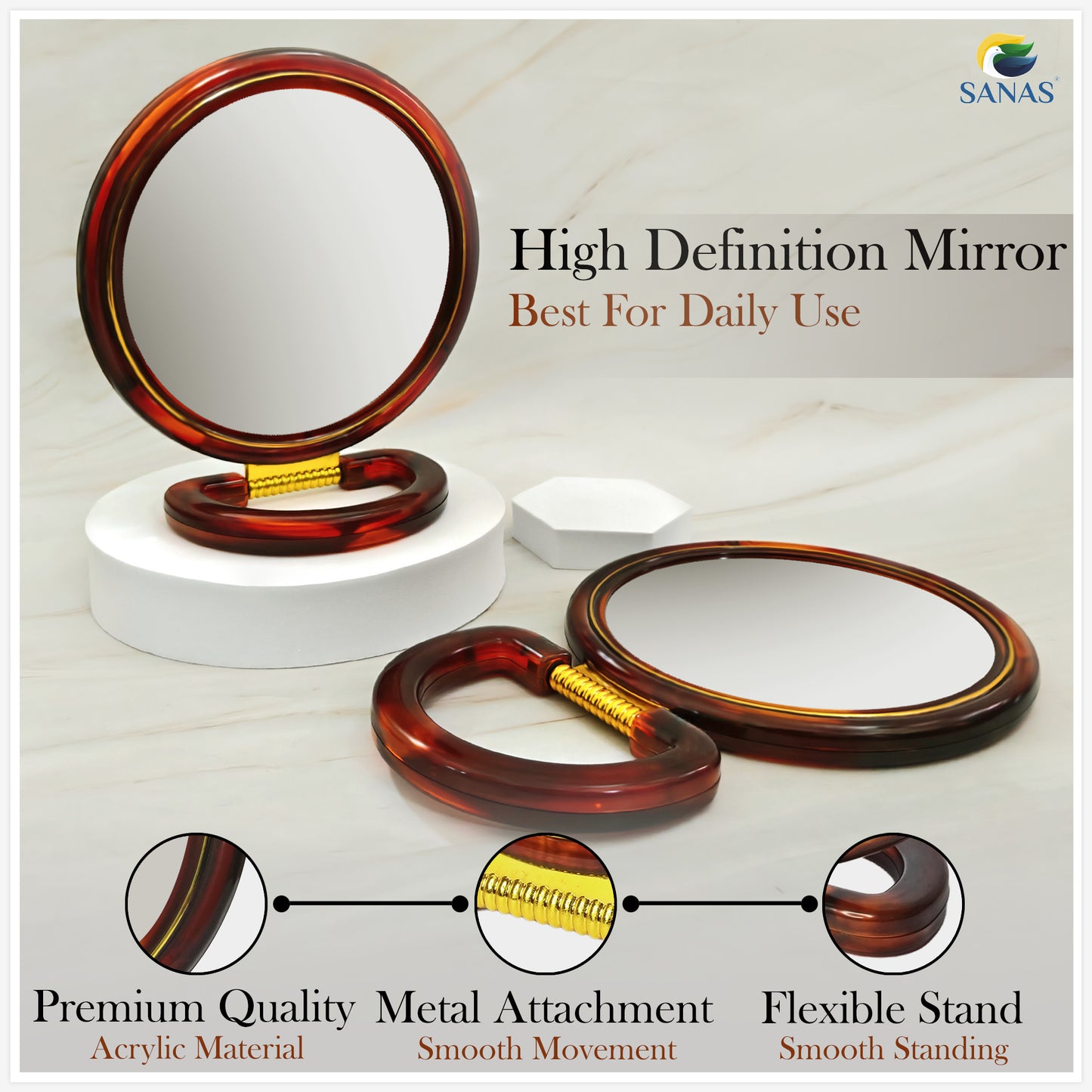 Sanas Round Brown Table Mirror - 1Pc