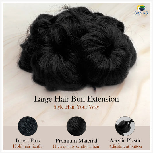 Sanas Black Hair Wig Synthetic Hair Extensions Bun - 1Pc