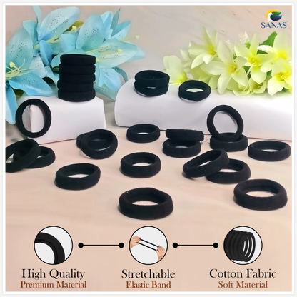 Sanas Black Rubber Hair Bands - 30Pcs