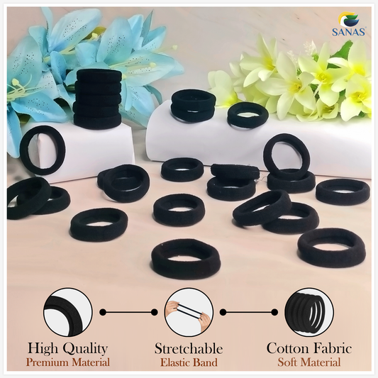 Sanas Black Rubber Hair Bands - 30Pcs