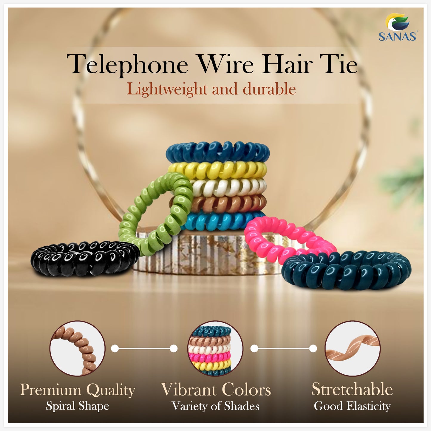 Sanas Colorful Spiral Hair Tie - 10Pcs