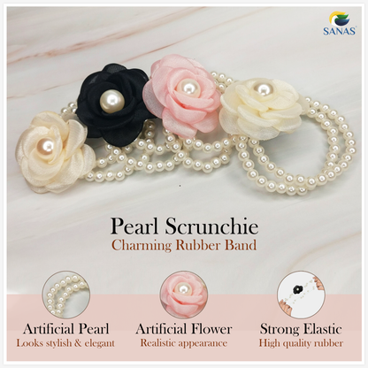 Sanas Floral Hair Tie With Pearl - 4Pcs