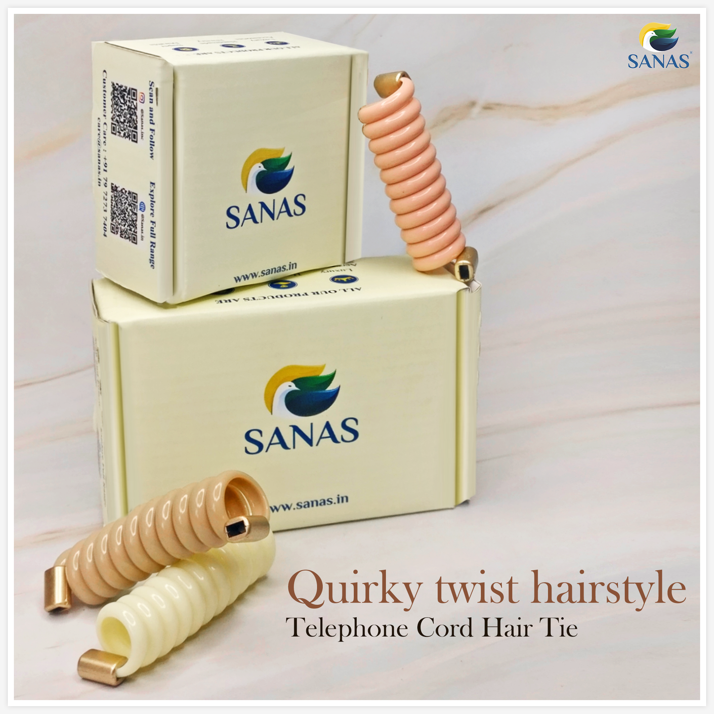 Sanas Telephone Wire Hair Tie - 3Pcs