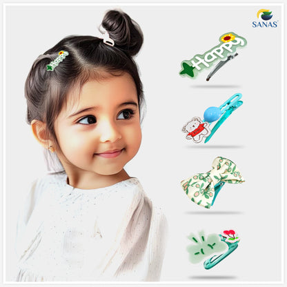 Sanas Green Baby Floral Barrette Hair Pins - 8Pcs