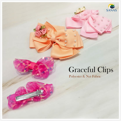 Sanas Ribbon Net Bow Clip - 2Pcs