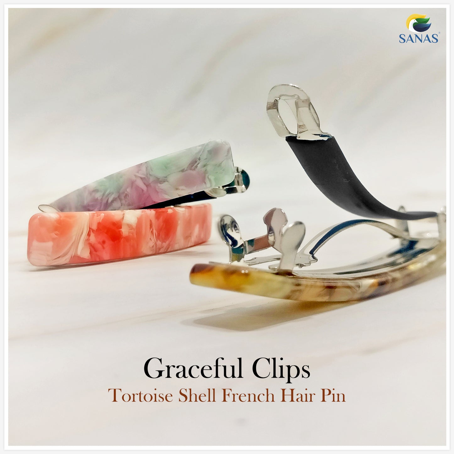 Sanas Rectangle Resin Hair Clip - 3Pcs