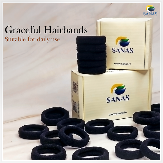 Sanas Black Elastic Rubber Bands No Metal - 30Pcs