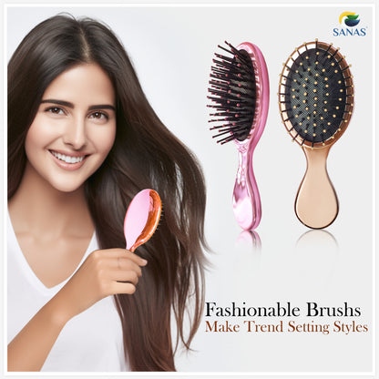 Sanas Metallic Paddle Cushion Hair Brush - 3Pcs