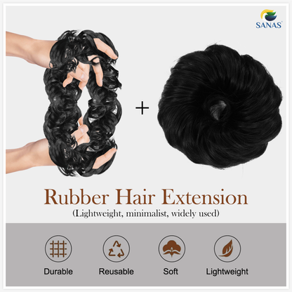 Sanas Synthetic Fiber Black Hair Rubber Bun Extension - 1Pc