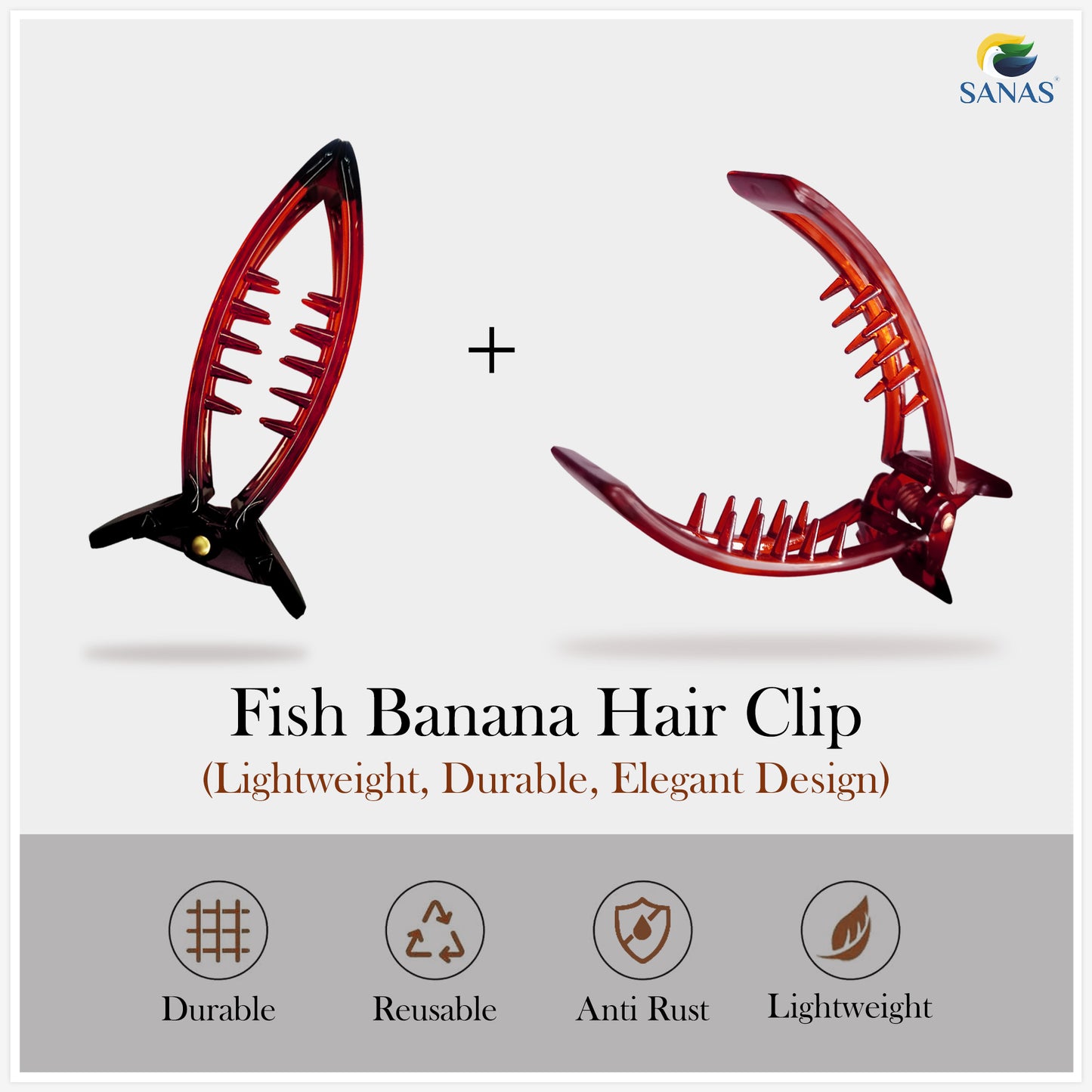 Sanas Small Fish Banana Clips - 6Pcs