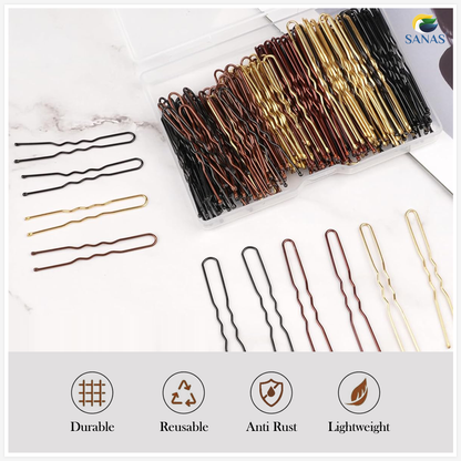 Sanas (250Pcs) Hair Pins For Women Wedding & Girls Bobby Pins For Hair Stylish U Pin For Hair (Bronze Gold Brown Black)