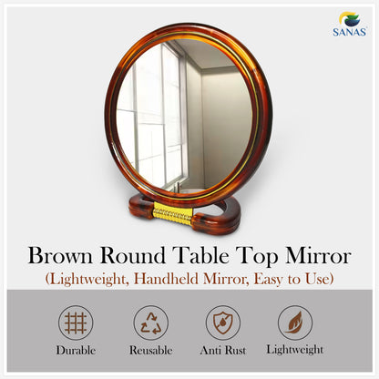 Sanas Round Brown Table Mirror - 1Pc