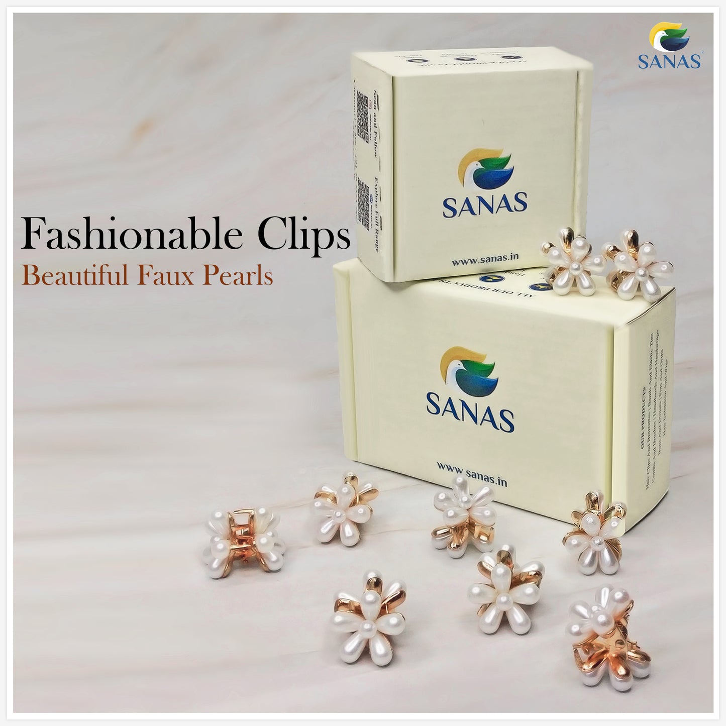 Sanas Pearl Flower Clip Small - 10Pcs