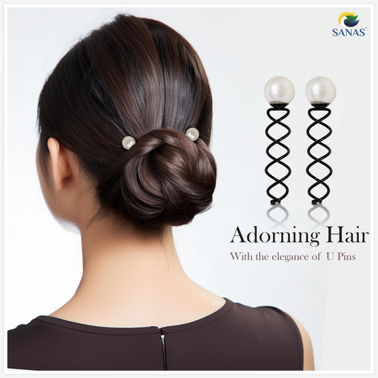 Sanas Spiral Pearl Hair Pins Decoration Stylish for Girls & Women Black