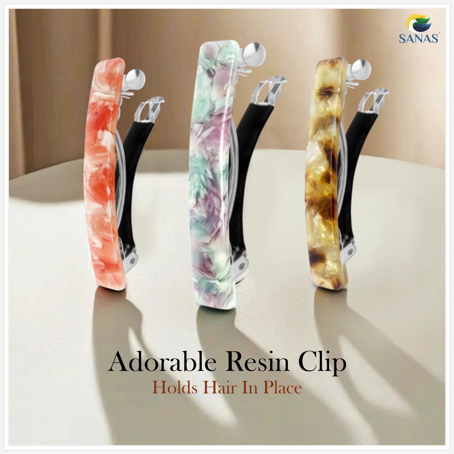 Sanas Rectangle Resin Hair Clip - 3Pcs