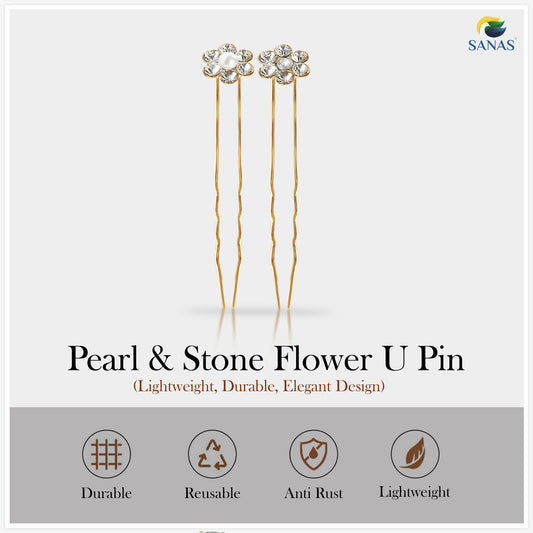 Sanas Pearl and Stone U Pin - 24Pcs