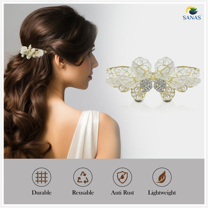 Sanas Butterfly White Petal Clip - 1Pc