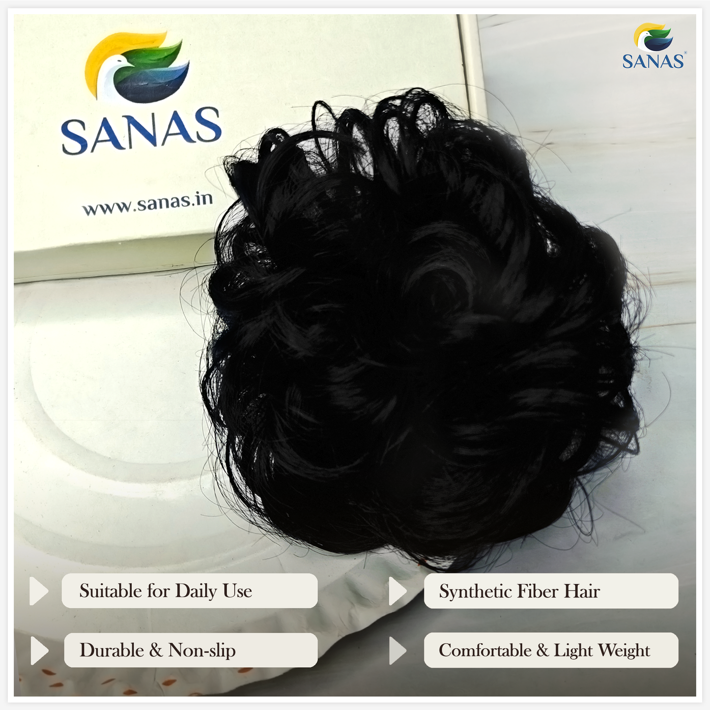 Sanas Synthetic Hair Bun Extension Black - 1Pc