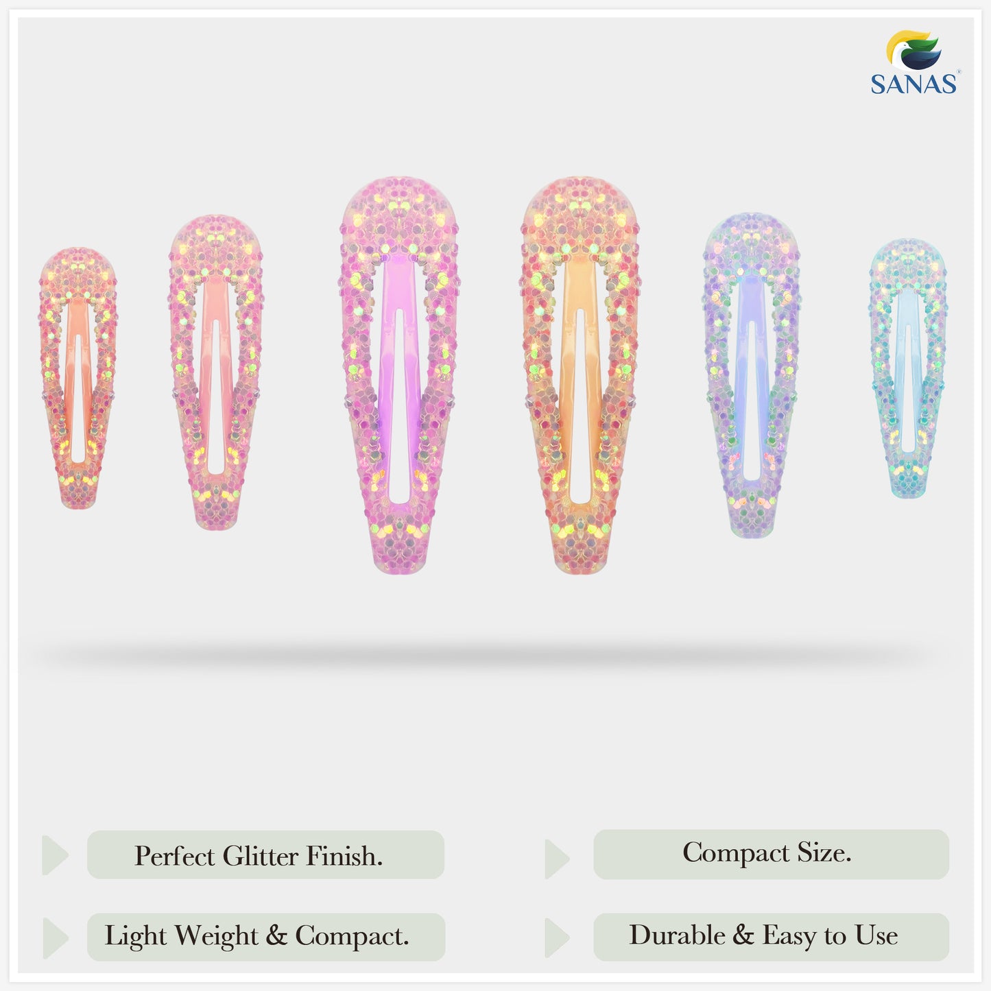 Sanas Multicolor Glitter Pins - 12Pcs