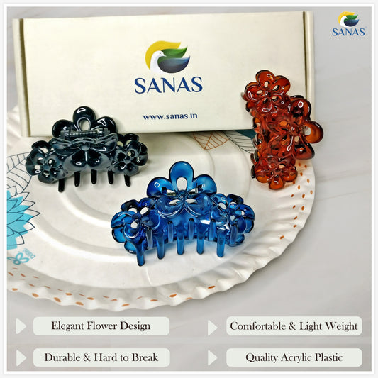 Sanas Flower Multicolor Hair Clip - 4Pcs