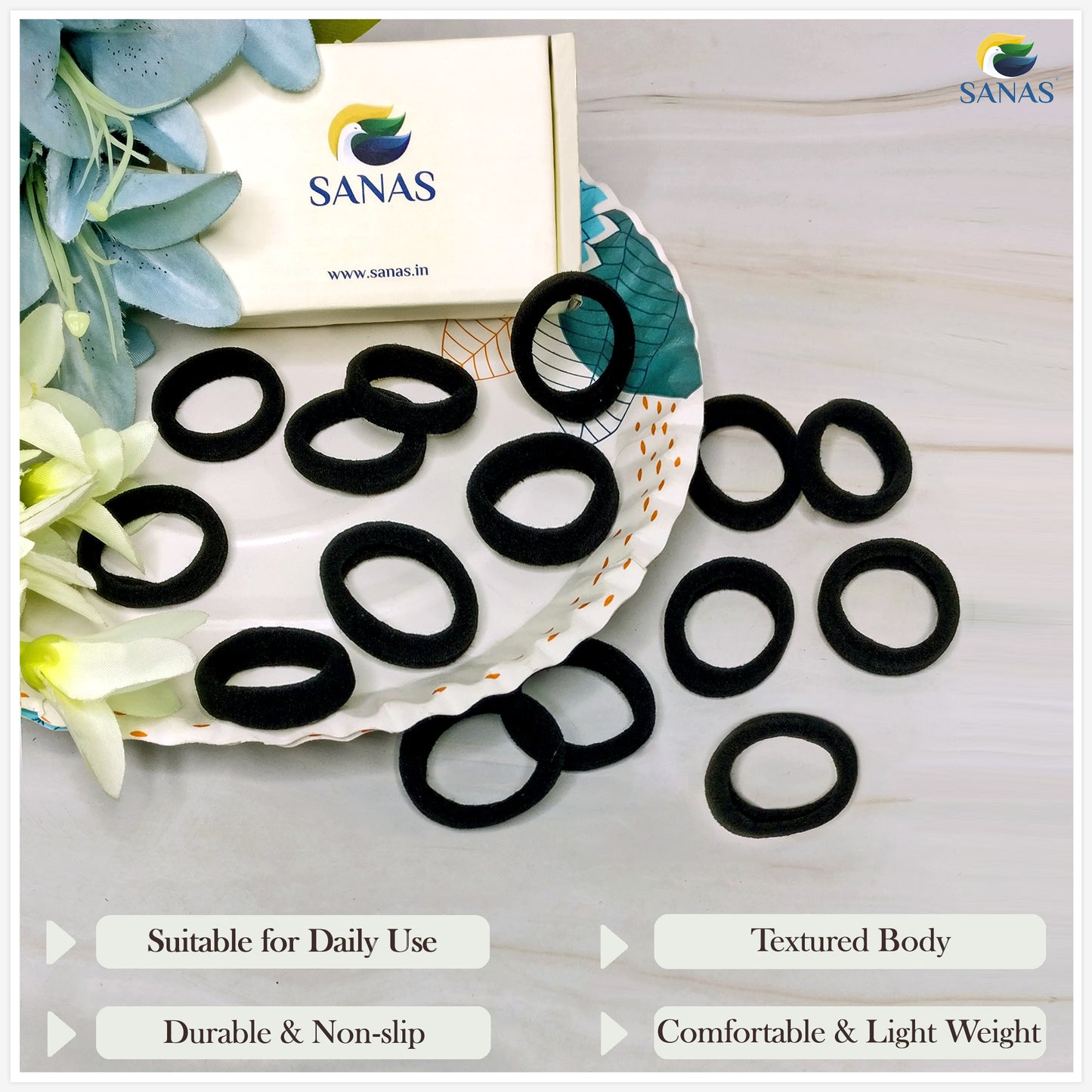 Sanas Black Rubber Band - 48Pcs